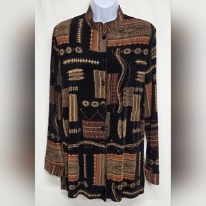 Coldwater Creek L Slinky Stretch Knit Button Down Top Earthtones Acetate